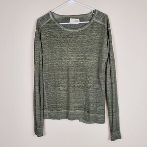 Alice & Olivia Air Olive Green Long Sleeve Split Back Top XS